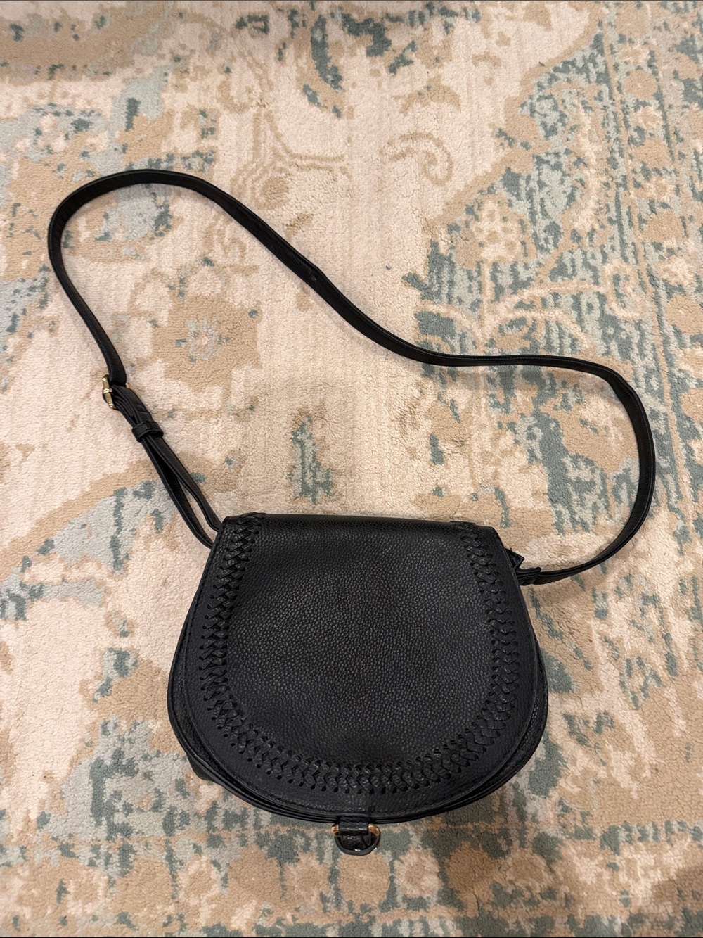 Black Leather Crossbody Saddle Bag